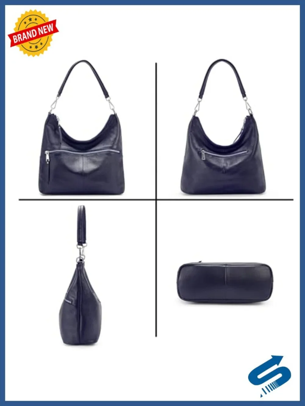 Genuine Leather Hobo Bag with Detachable Strap and Coin Purse